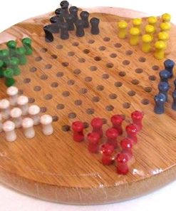 Chinese Checkers Wooden Board with Colored Pegs 8.5 Inches