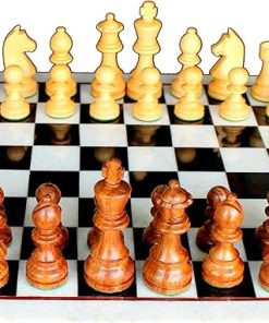 White Natural Stone and Black Marble Chess Board with Wooden Pieces 15 Inches 2
