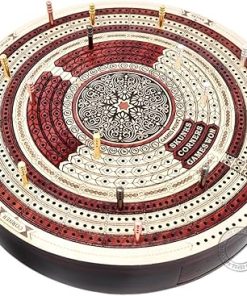 Round Cribbage Board with 4 Tracks Maple Bloodwood Push Drawer 2