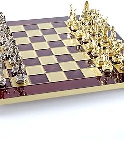 Greek Mythology Chess Set in Brass and Nickel with Red Board