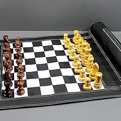 Genuine Roll-Up Leather Chess Set with Wooden Pieces and Carry Pouch 2
