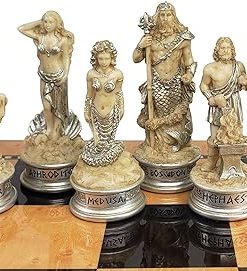 Greek Mythology Chess Set Zeus vs Poseidon Antique White Men Pieces 2