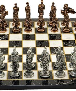 Antique Copper Metal Chess Set with Marble Design Wooden Board 2