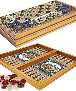 LaModaHome Classical Backgammon Set Wooden Board for Family Fun 2