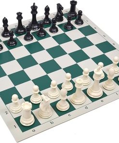 Wholesale Chess Weighted Ivory and Black Chess Pieces with Green Board