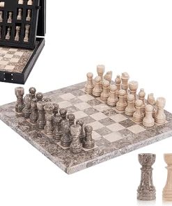 Handmade 10 Inch Marble Chess Set with Storage Box and Extra Queens