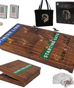 Wooden Finish Line Horse Racing Board Game with 11 Metal Horses