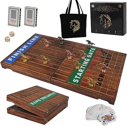 Wooden Finish Line Horse Racing Board Game with 11 Metal Horses Wooden Finish Line Horse Racing Board Game with 11 Metal Horses