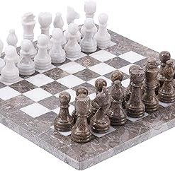 Handmade 12 Inch Grey and White Marble Chess Set for Adults and Travel