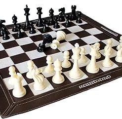 19 Inch Genuine Leather Roll-Up Tournament Chess Set with Plastic Pieces 2