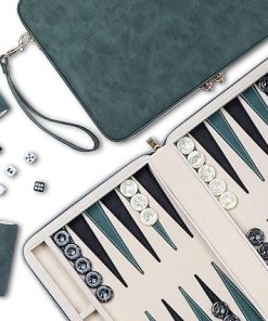 Classic Backgammon Set for Adults with Folding Leather Case Green