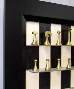 Black Maple Chess Board with Italfama Modern Brass Chess Pieces Set