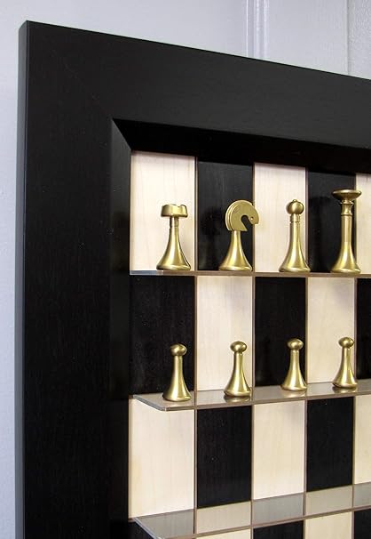 Black Maple Chess Board with Italfama Modern Brass Chess Pieces Set Black Maple Chess Board with Italfama Modern Brass Chess Pieces Set