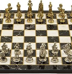 Metal Chess Set for Adults with Handmade Medieval Figures and Wooden Board 2