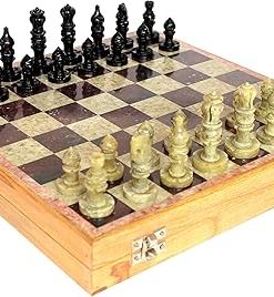 StonKraft 10×10 Chess Board with Wooden Base and Stone Inlaid Pieces 2