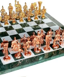 Green Marble Chess Board Set with Brass Chess Pieces Decorative Home Décor 2