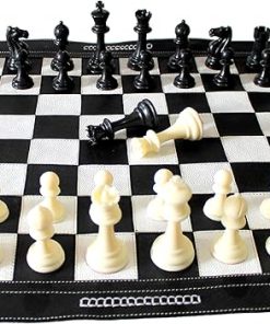 Genuine Leather Roll-Up Chess Set 19″ x 19″ with Plastic Pieces Black 2