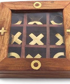 Retro Wooden Tic Tac Toe – Family Board Game with Glass Storage Box 2