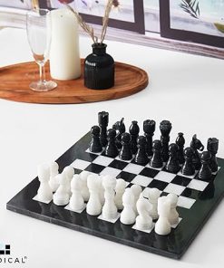 Handmade 12 Inch Marble Chess Set Black and White Classic Board Game 2