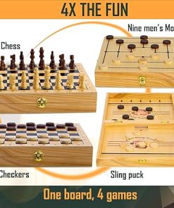 Extra Large 4 in 1 Board Game Set with Sling Puck, Chess, Checkers 2