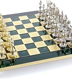 Renaissance Chess Set Brass Nickel Green Chess Board Classic Design
