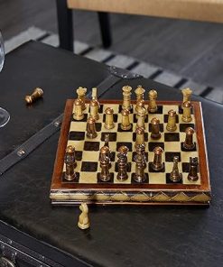 Deco 79 Brown Polystone Chess Game Set 10 Inch Square Home Decor 2
