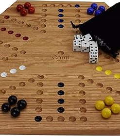 Hand Painted Solid Oak Double Sided Marble Game Board by Cauff 20 Inch