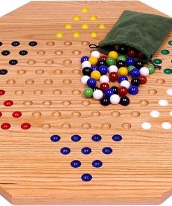 Oak Wooden Chinese Checkers Board Game Set Hand-Painted 19 Inches Wide