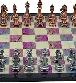 Classic Metal Chess Set Antique Copper Figures Handmade Wooden Board 2