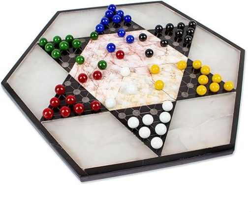 NOVICA Marbel chekers Mexican Marble Handcrafted Onyx Chinese Checkers Board Game from Mexico 'Colorful, Multicolor