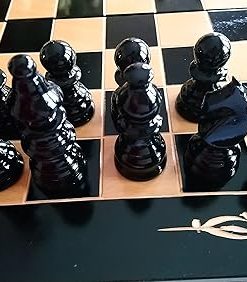 Black Wooden Chess Set with Checkers Backgammon 17.6 Inch Game Gift 2