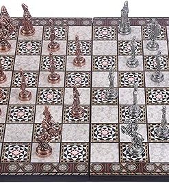 Ottoman vs Byzantine Metal Chess Set Handmade Pieces and Mosaic Board