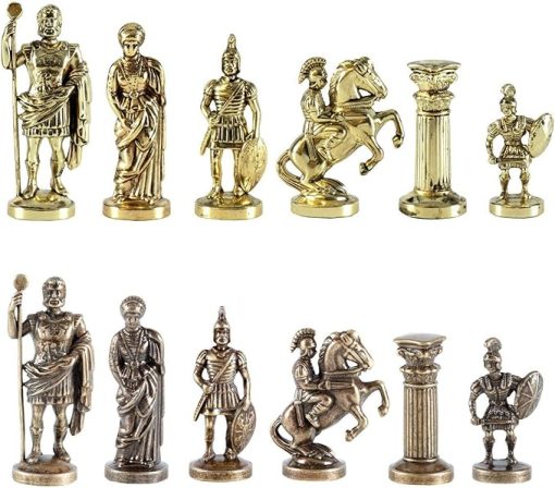 Greek Roman Army Large Brass and Copper Chess Set Without Board