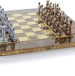 Greek Roman Army Chess Set Blue Copper with Brown Chess Board