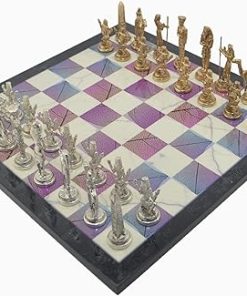 Handmade Metal Chess Set with Ancient Egypt Pharaohs and Wooden Board