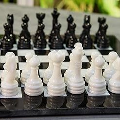 Handmade 12 Inch Black and White Marble Chess Set for 2 Players