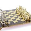 Greek Roman Army Chess Set – Brass and Copper on Brown Chess Board 3