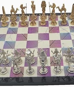 Handmade Metal Chess Set with Ancient Egypt Pharaohs and Wooden Board 2