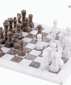 Marble Chess Set 12 Inches White and Grey Handmade Board Game for Adults 2