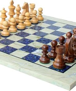 Australian Marble and Lapis Lazuli Chess Board Set with Wooden Pieces 2