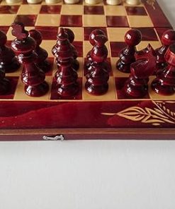 Handmade Wooden Chess Set with Hazel Wood Pieces and Handcarved Board