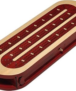 Continuous Wooden Cribbage Board with Storage in Blood Wood and Maple 2