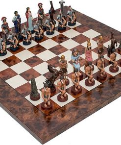Hand Painted Roman and Egyptian Pewter Chessmen with Agostino Board 2