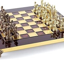 Greek Roman Army Chess Set Brass Copper with Red Board