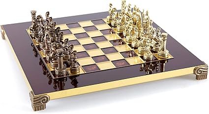 Greek Roman Army Chess Set Brass Copper with Red Board Greek Roman Army Chess Set Brass Copper with Red Board