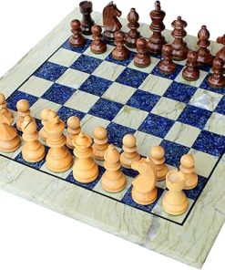 Australian Marble and Lapis Lazuli Chess Board Set with Wooden Pieces