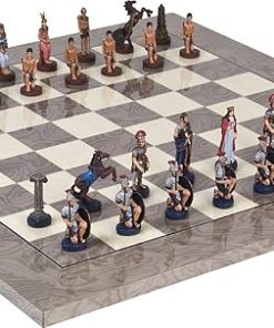 Hand Painted Roman and Egyptian Chessmen with Greenwich Chess Board 2