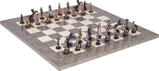 Hand Painted Roman and Egyptian Chessmen with Greenwich Chess Board - Image 2