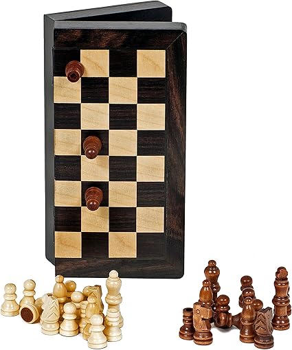 Travel Magnetic Folding Black Stained Wooden Chess Set 8 Inches Travel Magnetic Folding Black Stained Wooden Chess Set 8 Inches