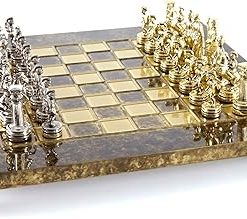 Greek Roman Army Chess Set Brass Nickel Brown Chess Board